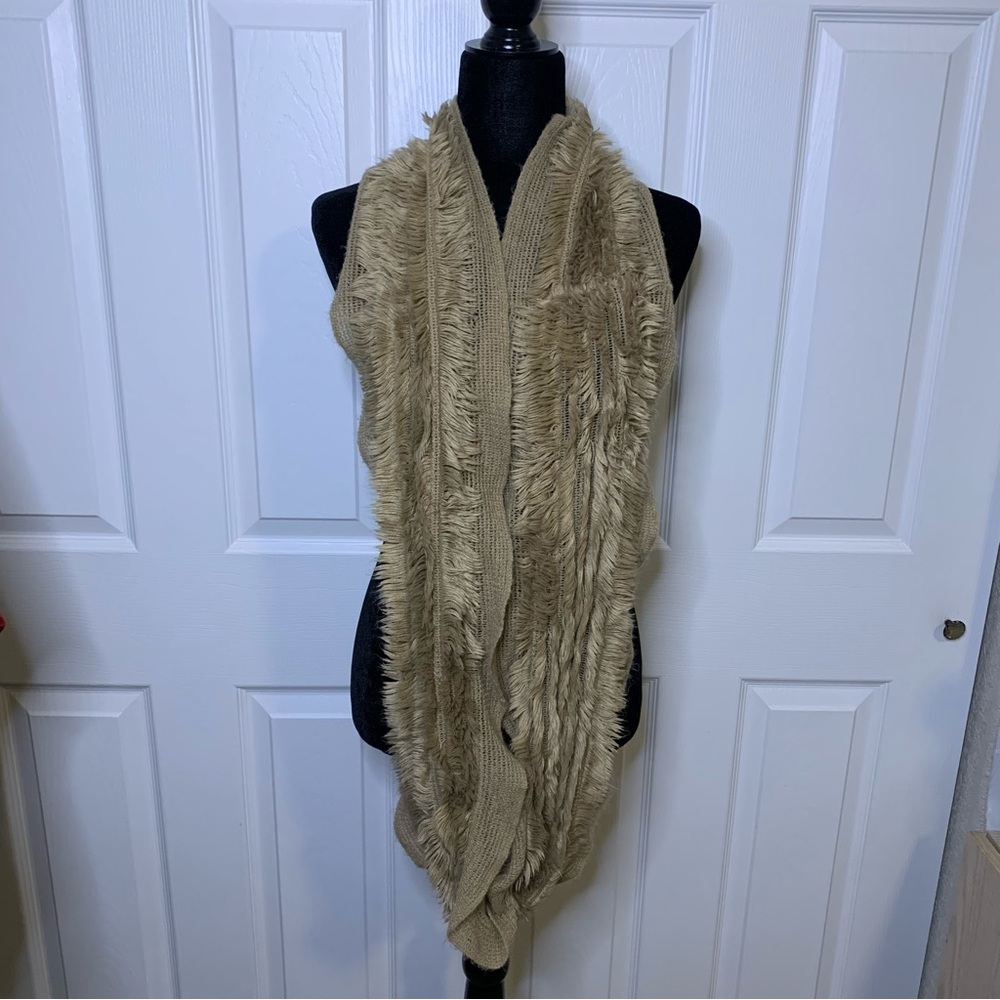 Elegant Tan Knit Fur Infinity Scarf - Picture 3 of 4